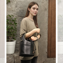 Small Crossbody Drawstring Bag For Women - Black