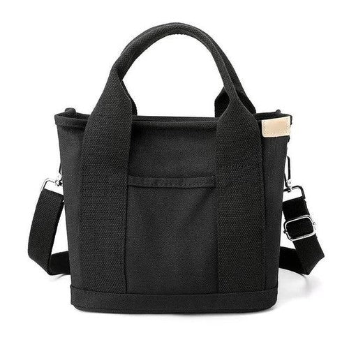 Women Canvas Tote Bag with Zipper - Black