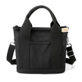 Women Canvas Tote Bag with Zipper - Black