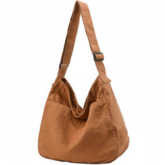 Large Canvas Hobo Crossbody Shoulder Bag with Zipper - Brown