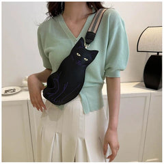 Cute Cat Chest Bag Women Small Simple Printed Shoulder Crossbody Bag