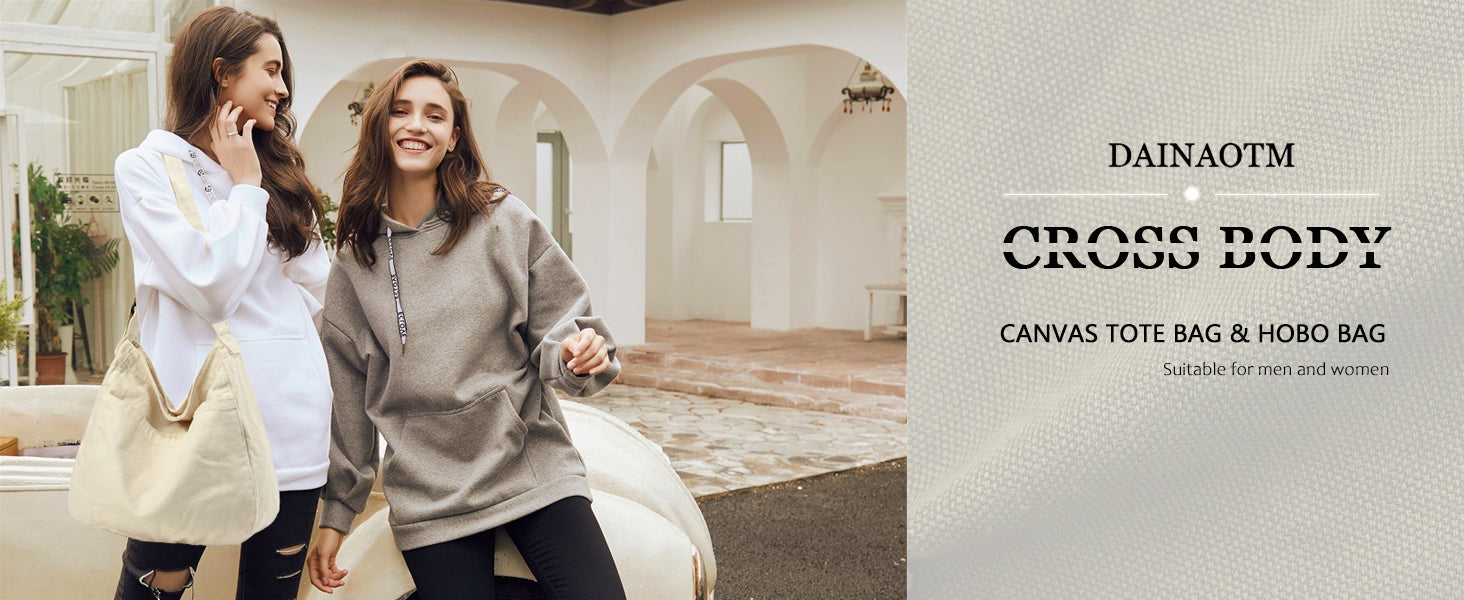 Large Canvas Hobo Crossbody Shoulder Bag with Zipper – Unisex Casual Tote & Messenger Purse