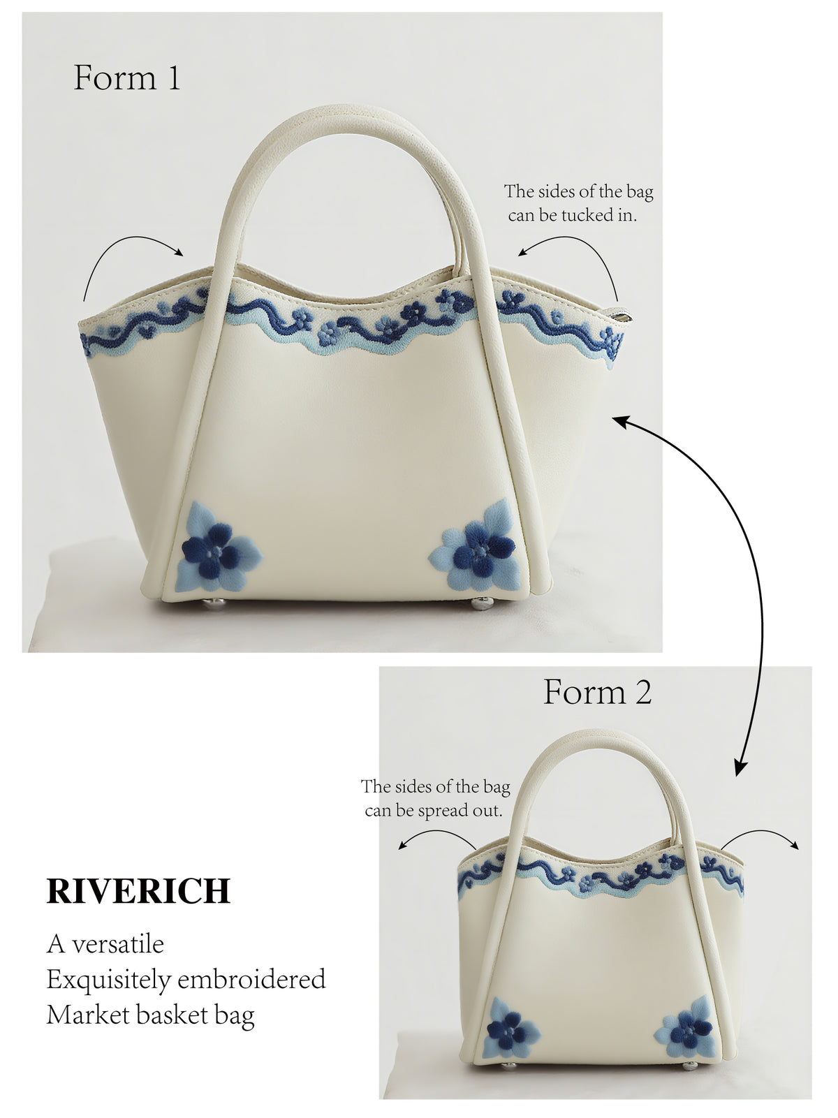 Floral embroidered basket bag