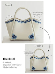Floral embroidered basket bag