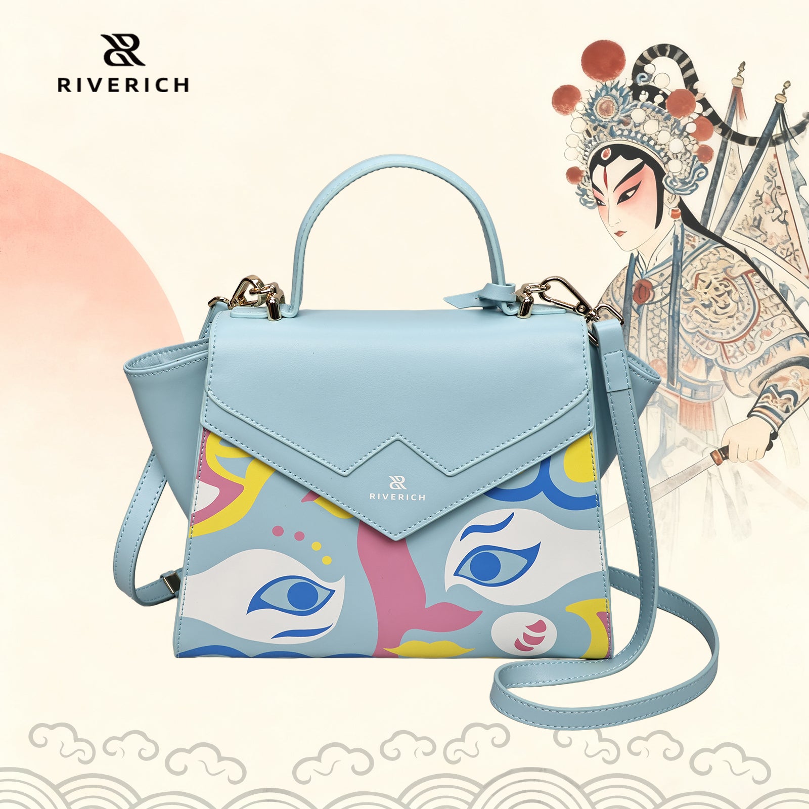 Peking Opera Mask Crossbody Bag - Blue