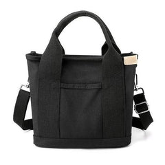 Women Canvas Tote Bag with Zipper - Black