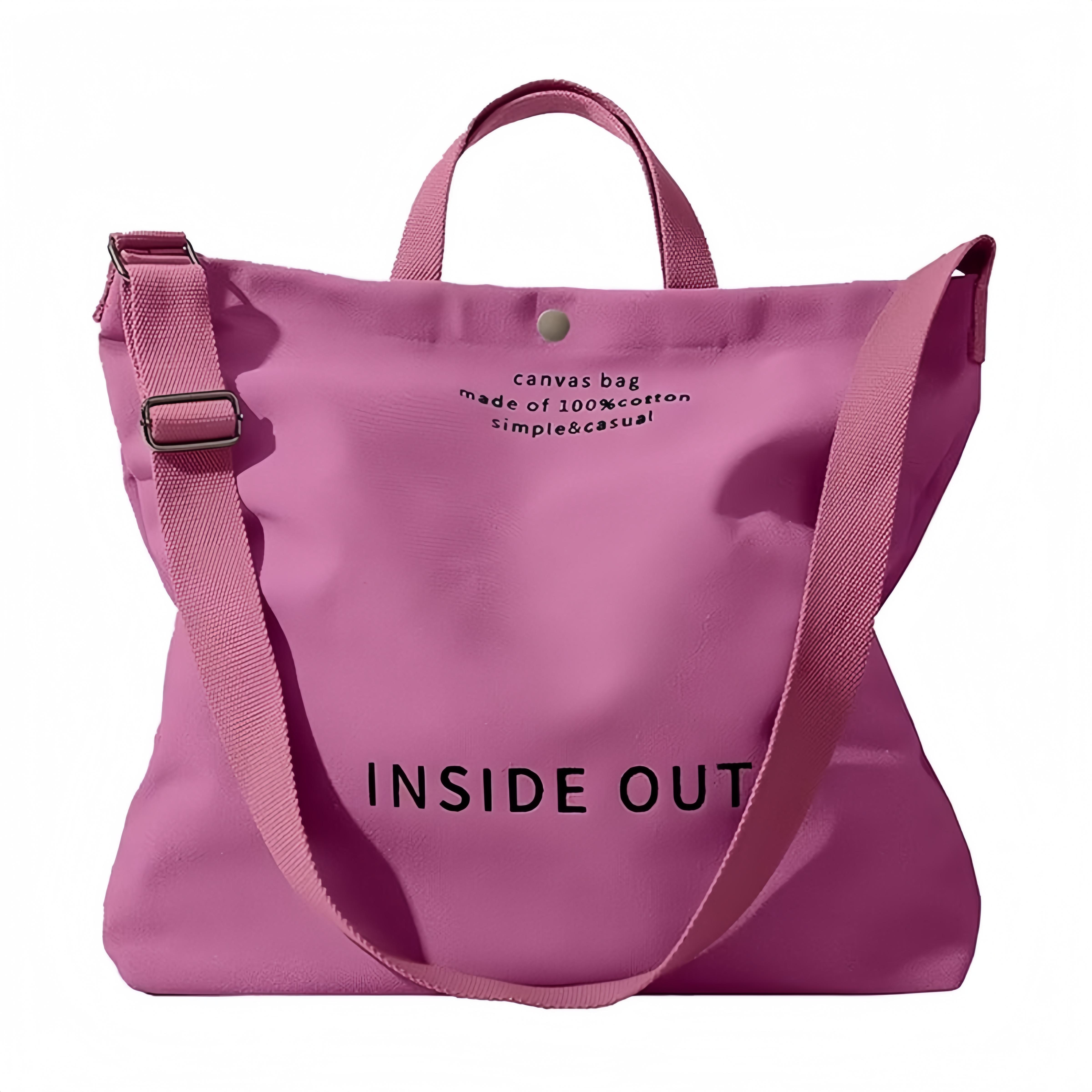 Large Canvas Tote Canvas Crossbody Handbag Shoulder Bag for Work Travel Casual - Pink