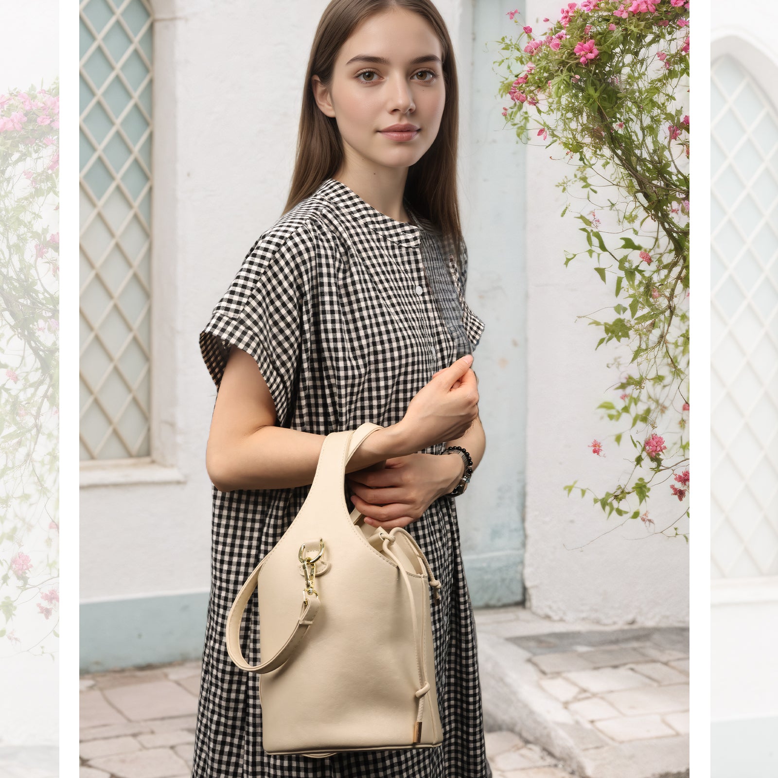 Small Crossbody Drawstring Bag For Women - White