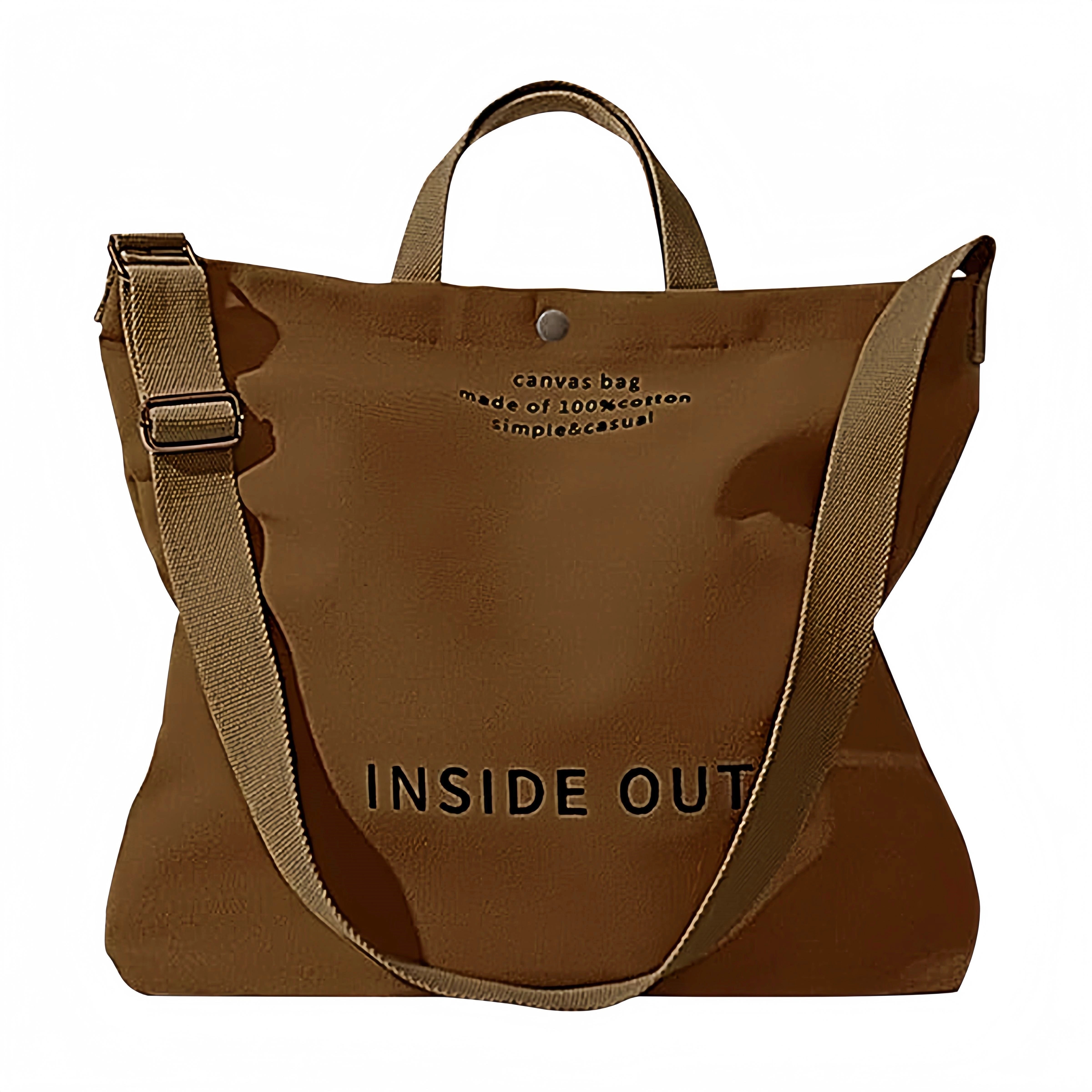 Large Canvas Tote Canvas Crossbody Handbag Shoulder Bag for Work Travel Casual - Brown