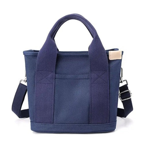Women Canvas Tote Bag with Zipper - Blue