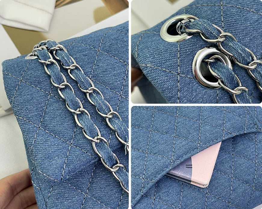Classic small denim diamond handbag