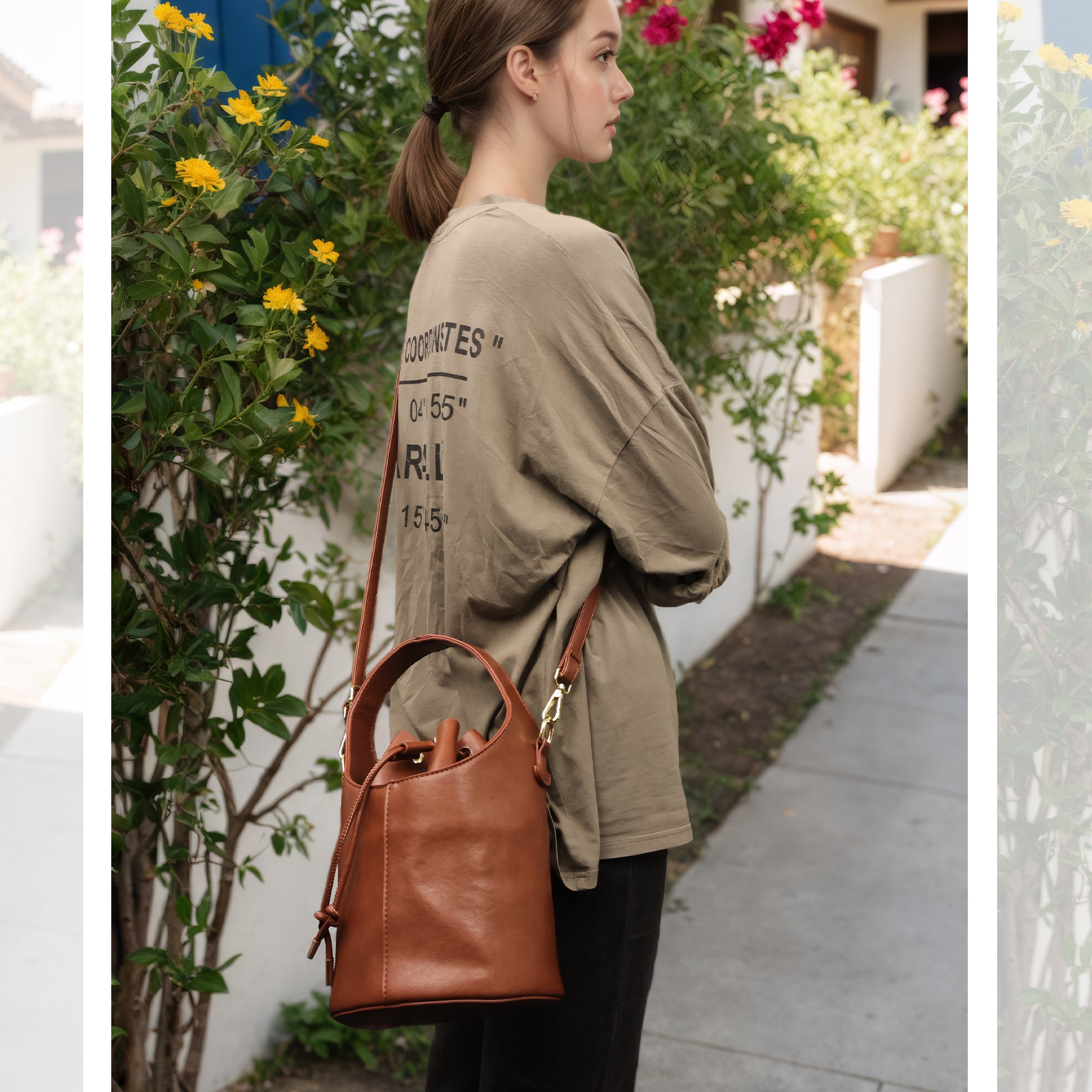 Small Crossbody Drawstring Bag For Women - Coffee