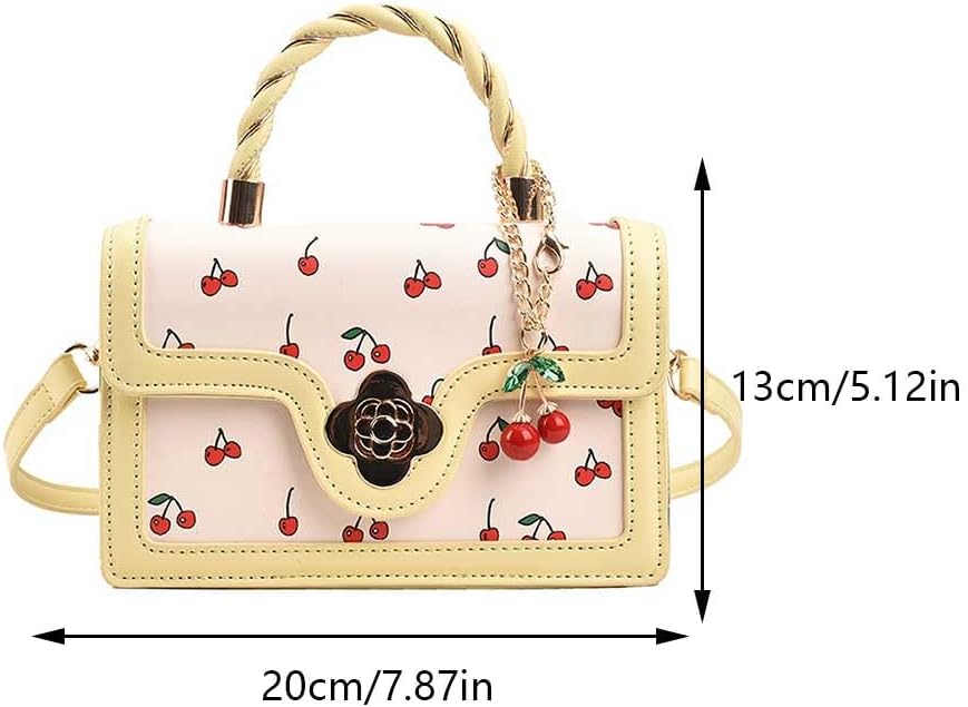 Cherry Shoulder Bag Purse for Women Cute Square Crossbody Bag PU Leather Cherry Pattern Top-handle Handbag Small Satchel Bag