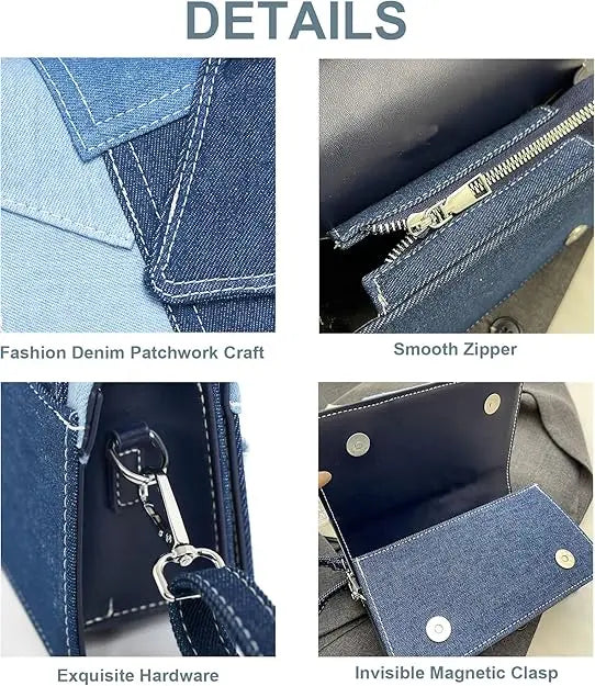 Patchwork Denim Bag-Mixed Detail