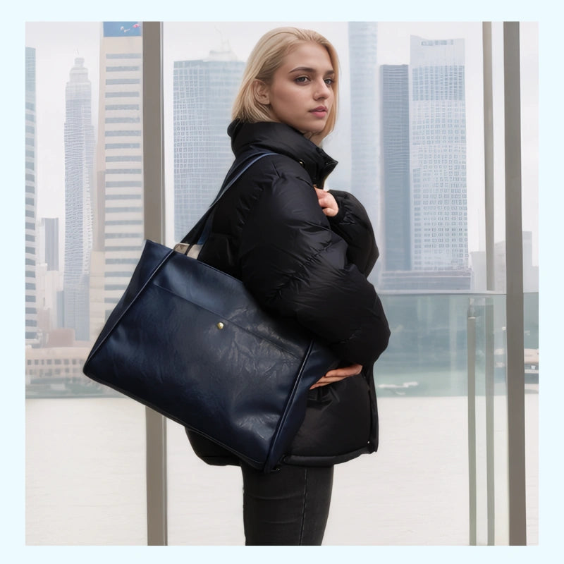 Large Tote Bag for Women with Zipper - Blue