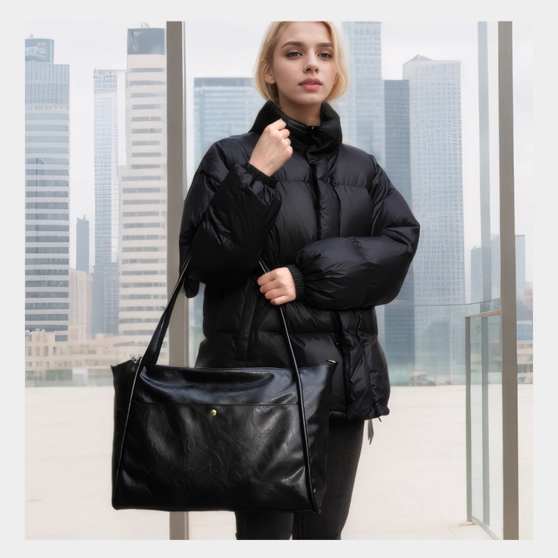 Large Tote Bag for Women with Zipper - Black