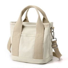 Women Canvas Tote Bag with Zipper - White