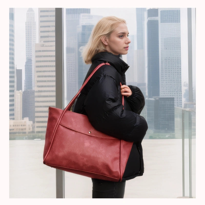 Large Tote Bag for Women with Zipper - Red