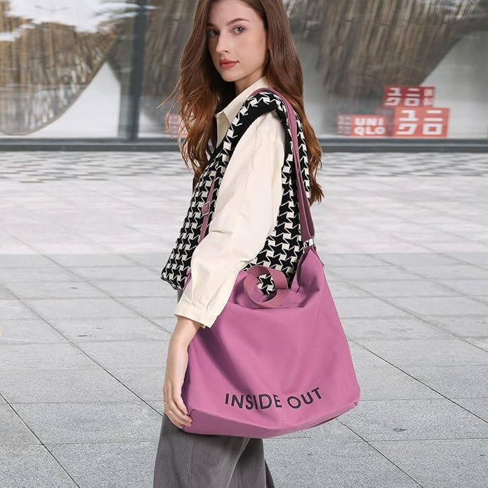 Large Canvas Tote Canvas Crossbody Handbag Shoulder Bag for Work Travel Casual - Pink