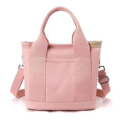 Women Canvas Tote Bag with Zipper - Pink