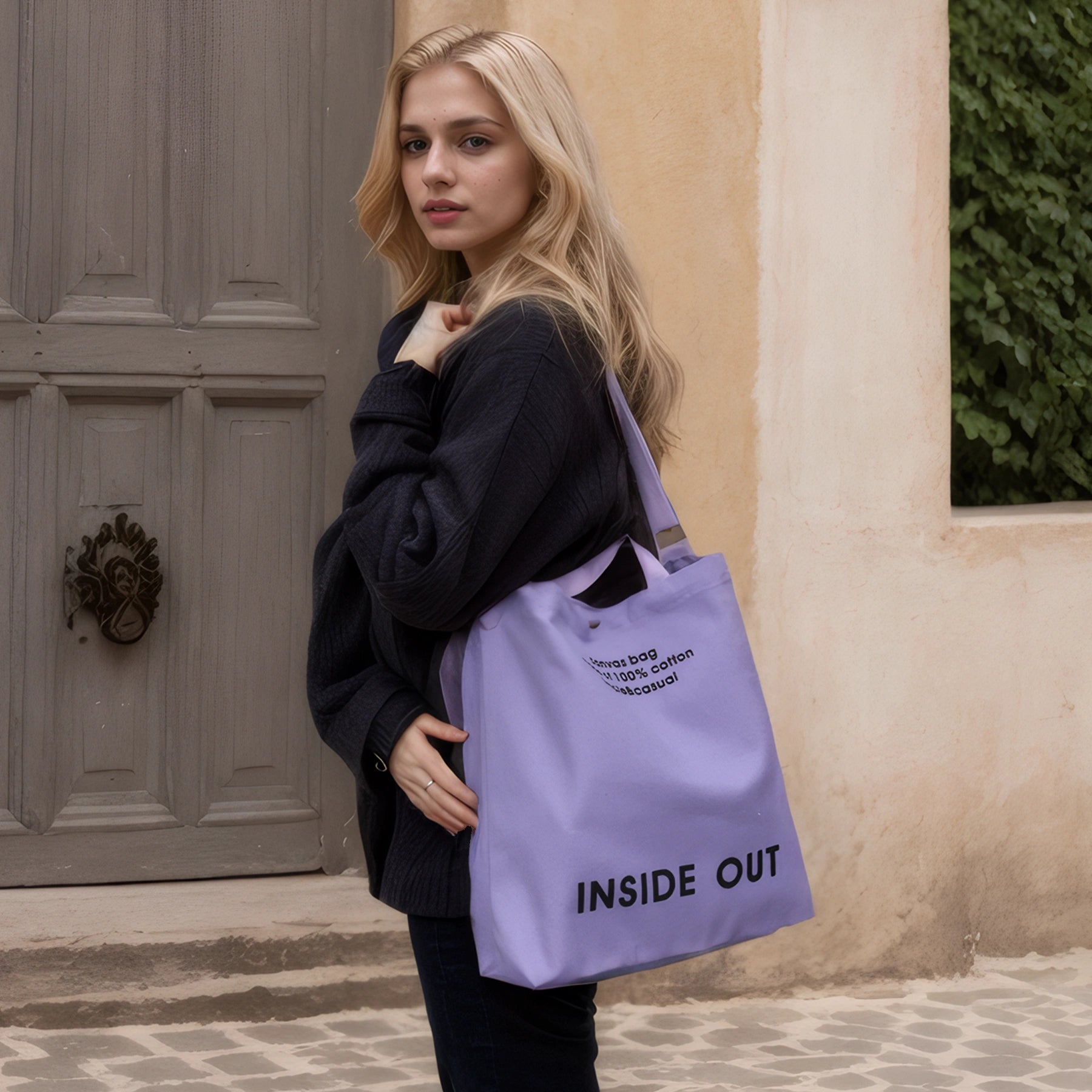 Large Canvas Tote Canvas Crossbody Handbag Shoulder Bag for Work Travel Casual - Purple