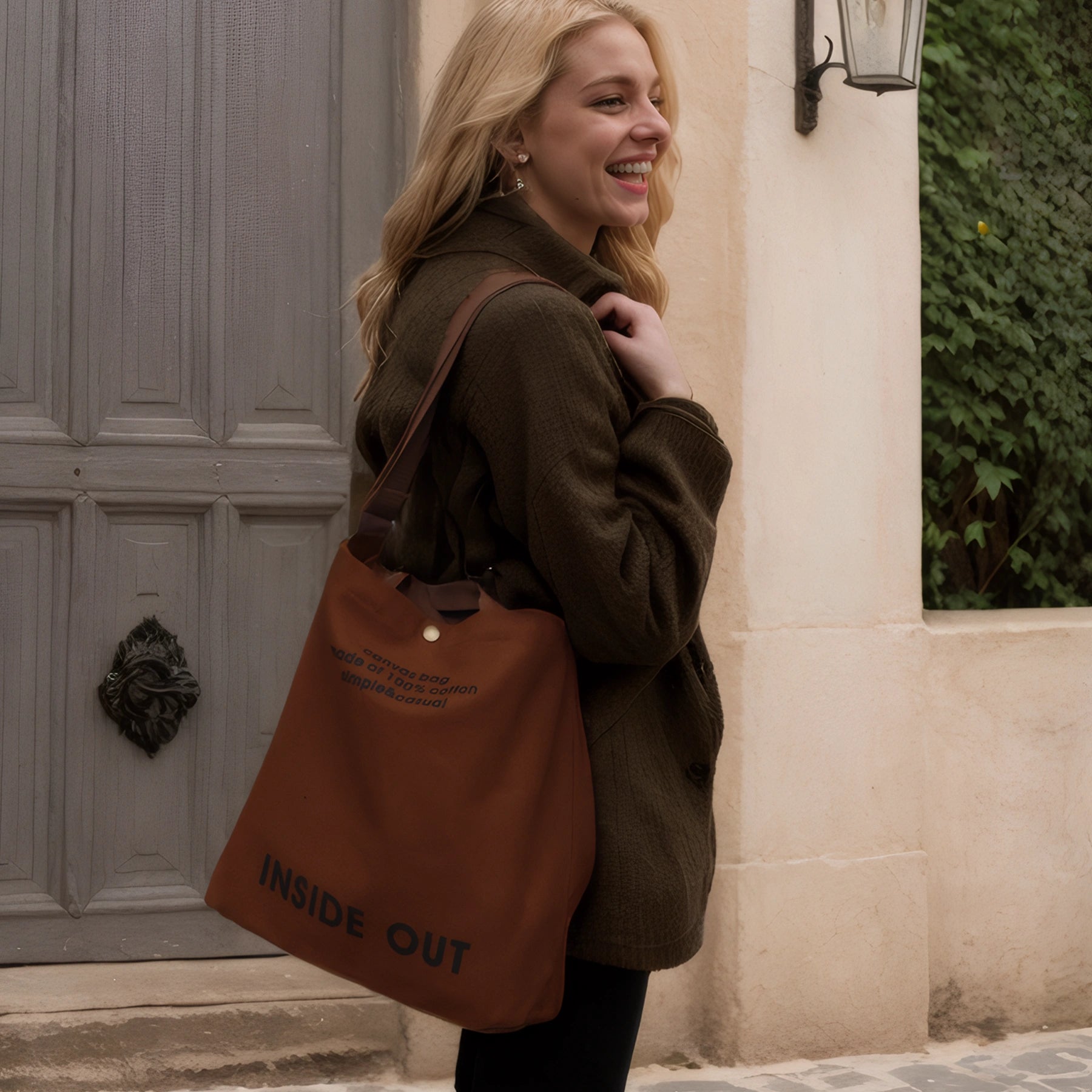 Large Canvas Tote Canvas Crossbody Handbag Shoulder Bag for Work Travel Casual - Brown