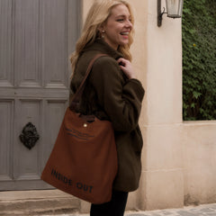 Large Canvas Tote Canvas Crossbody Handbag Shoulder Bag for Work Travel Casual - Brown