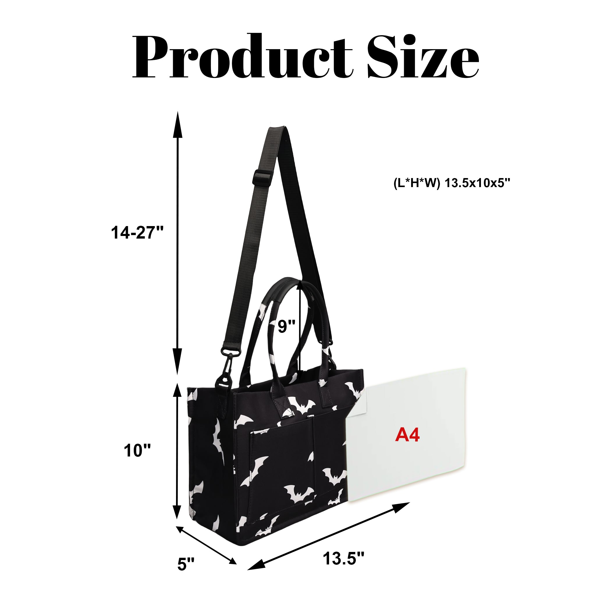 New Women's Crossbody Tote Bag with Bat Pattern