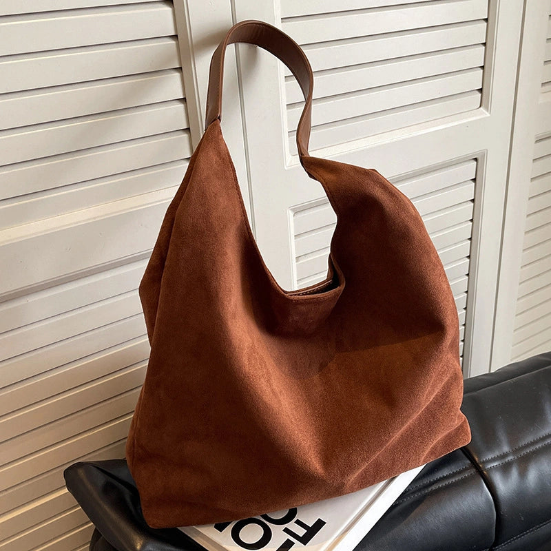 Faux Suede Hobo Bag for Women - Brown