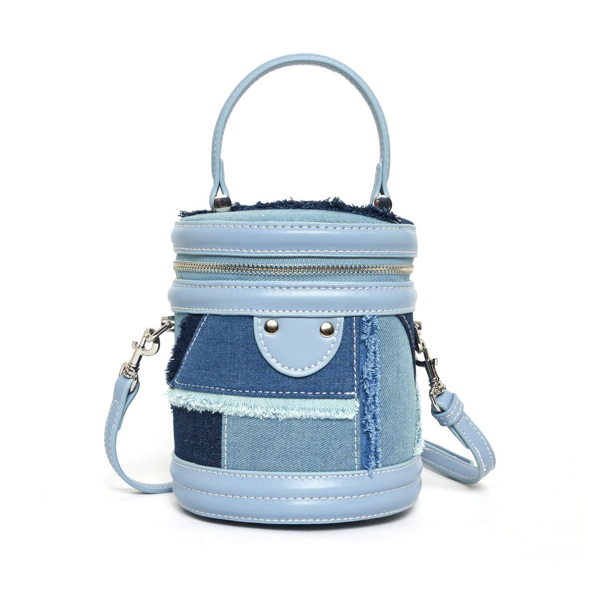 Denim patchwork bucket bag