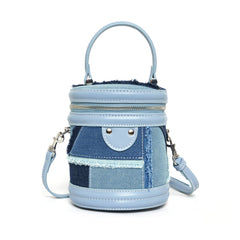 Denim patchwork bucket bag
