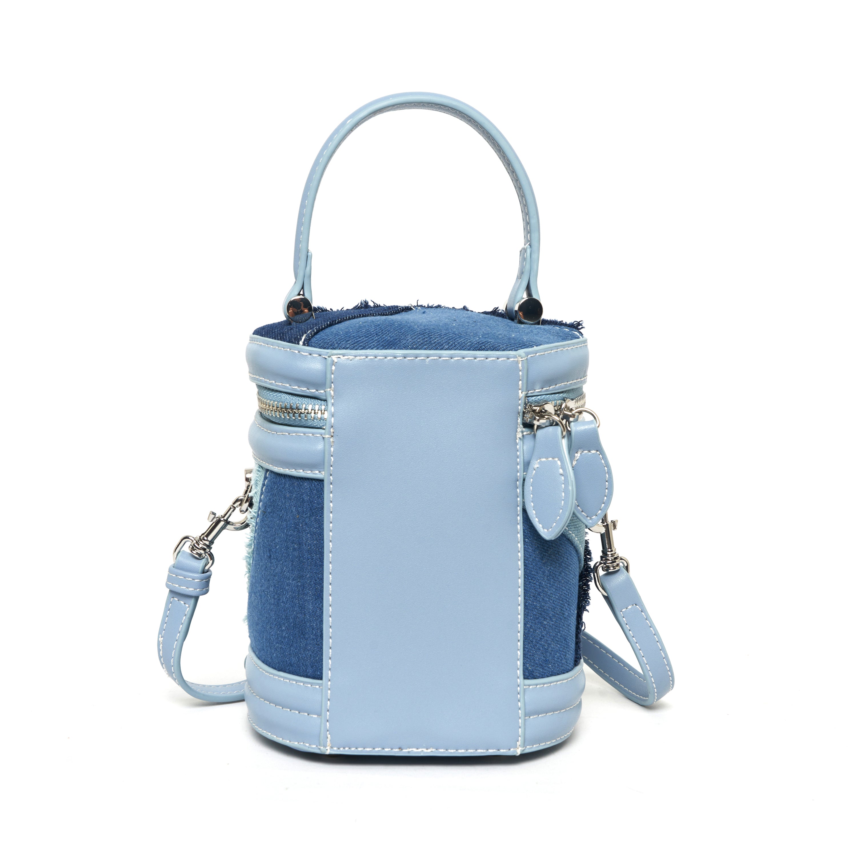 Denim patchwork bucket bag