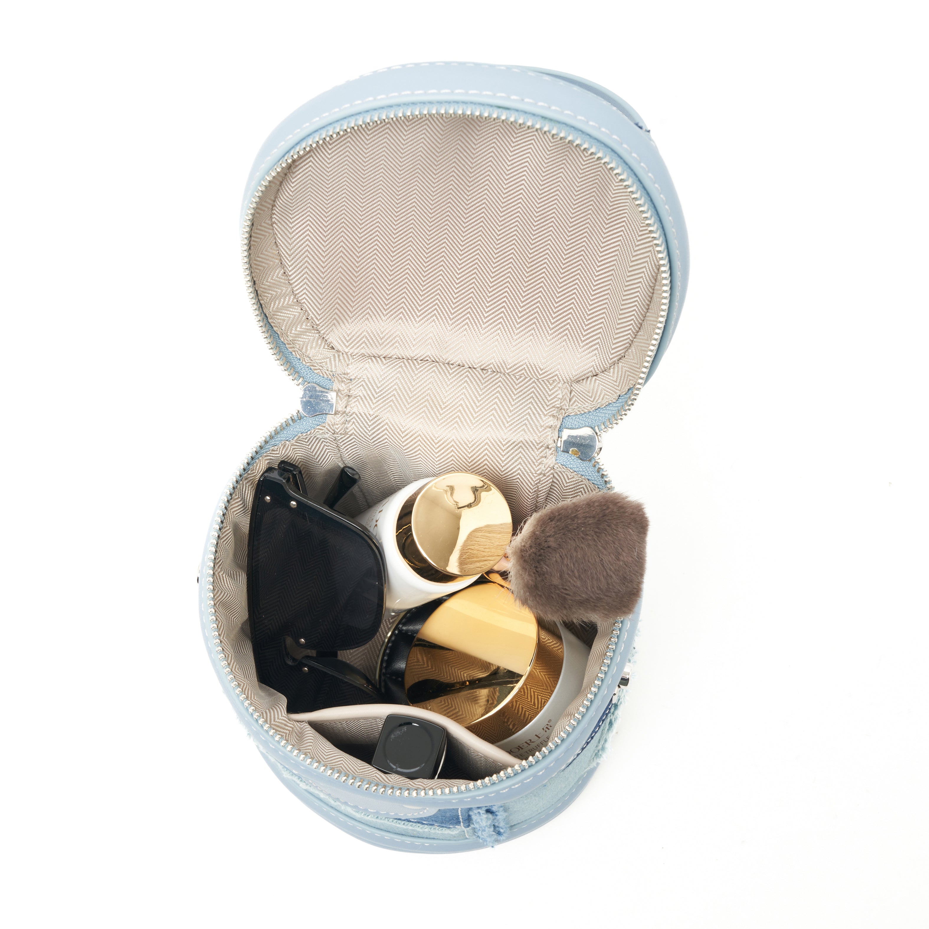 Denim patchwork bucket bag