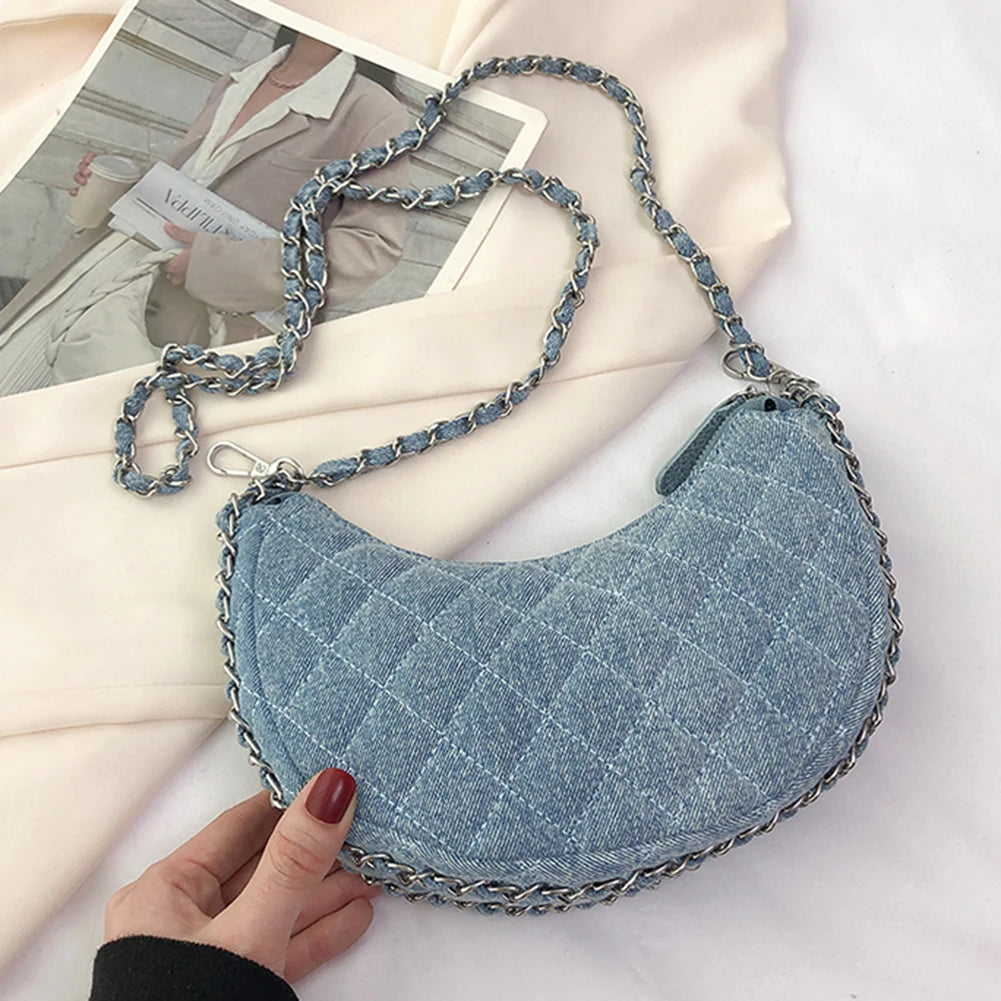 Riverich New Denim Fabrics Chain Crossbody Bags