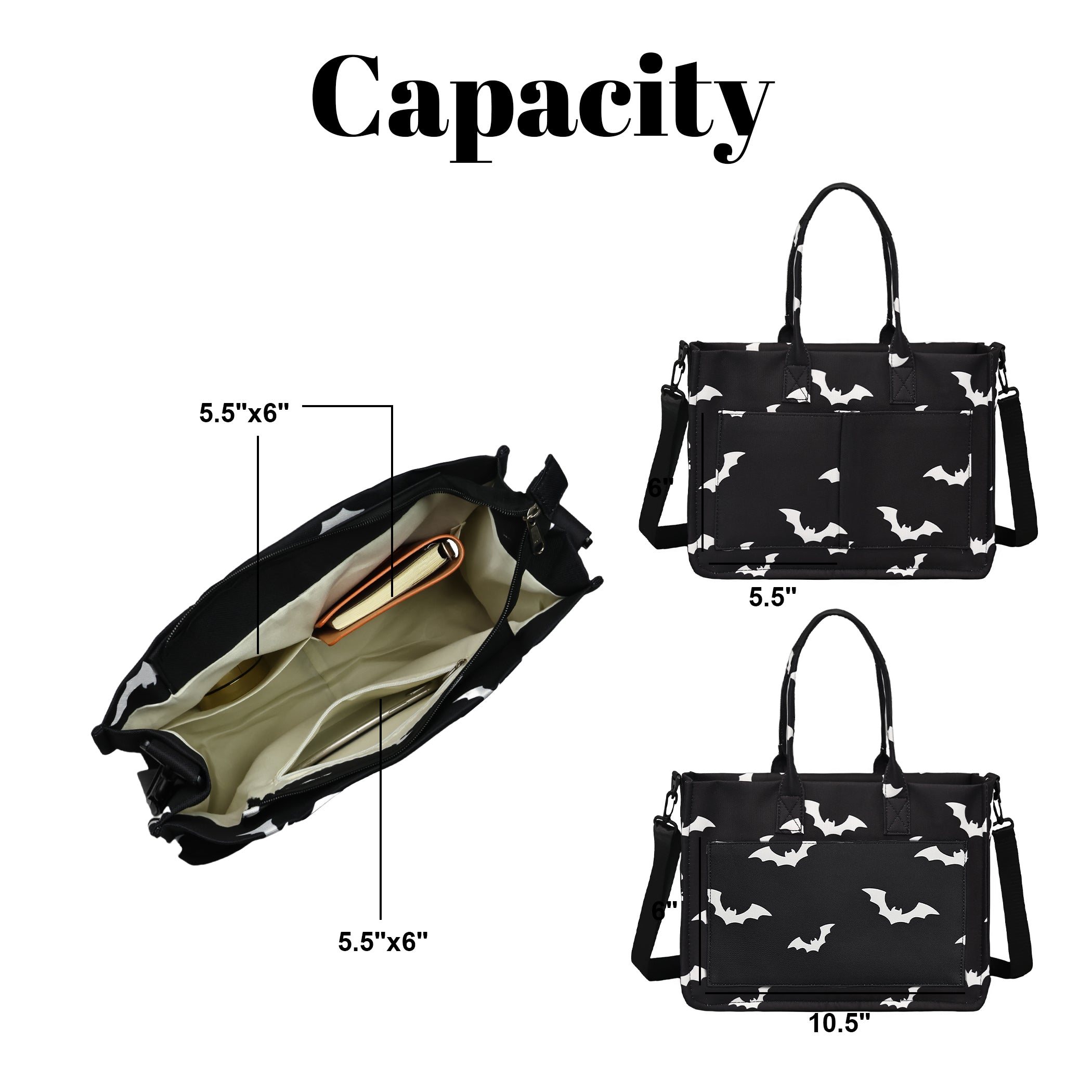 New Women's Crossbody Tote Bag with Bat Pattern