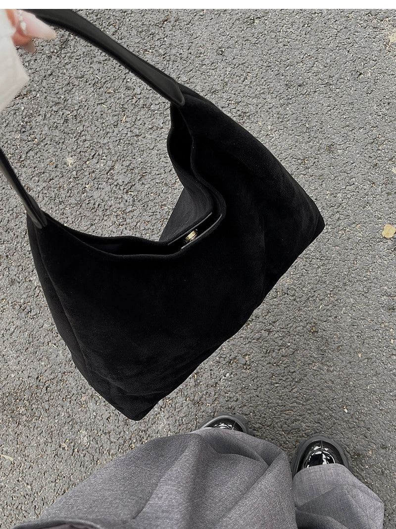 Faux Suede Hobo Bag for Women - Black