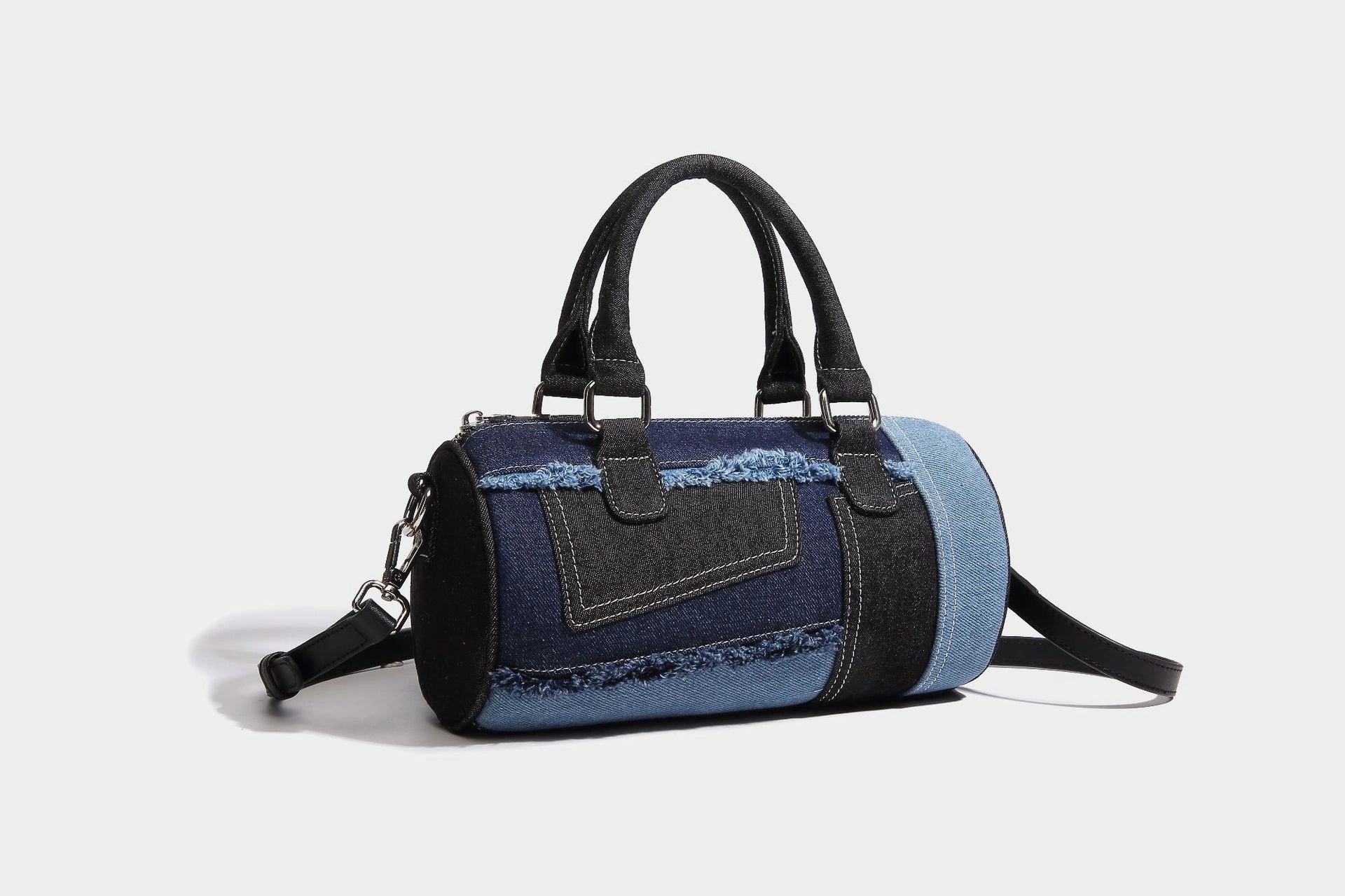 Denim Purses For Women Patchwork Crossbody Shoulder Bags - Black Blue