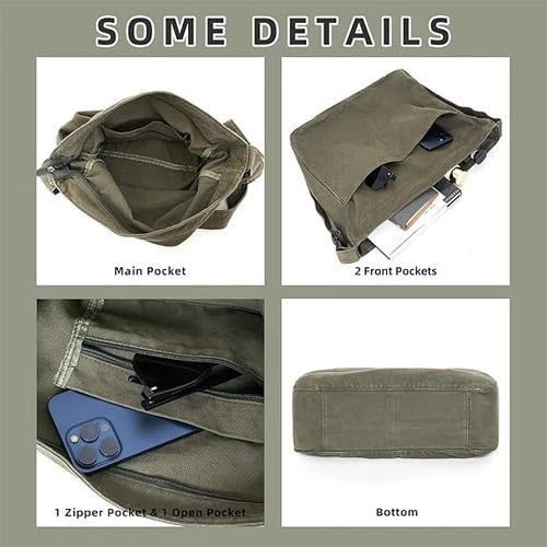 Large Canvas Hobo Crossbody Shoulder Bag with Zipper - Detail