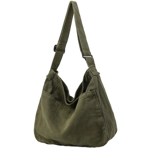 Large Canvas Hobo Crossbody Shoulder Bag with Zipper - Green