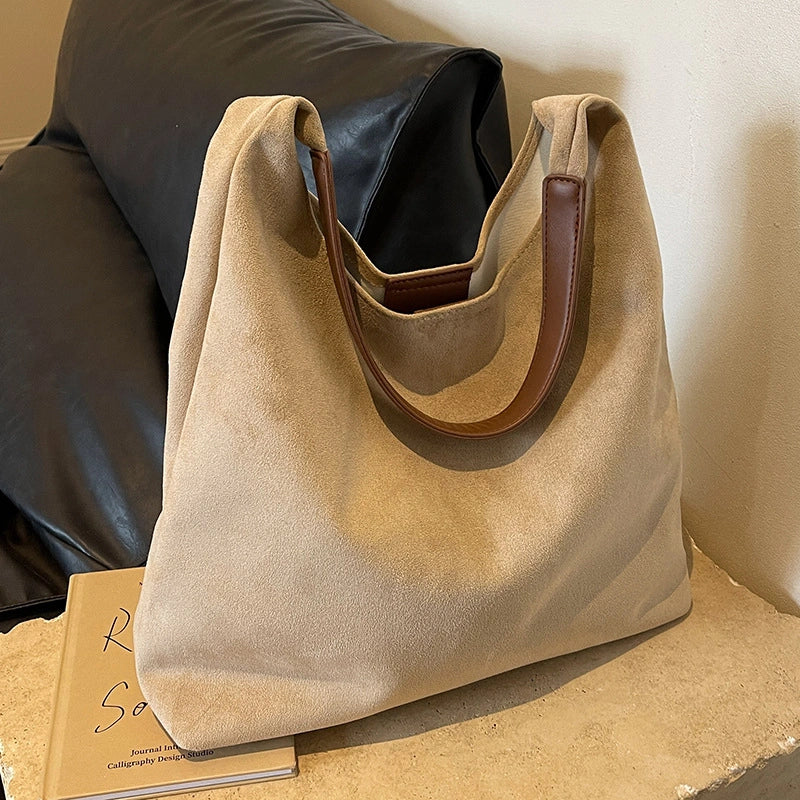 Faux Suede Hobo Bag for Women - Beige