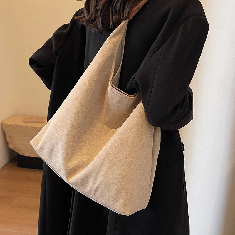 Faux Suede Hobo Bag for Women - Beige